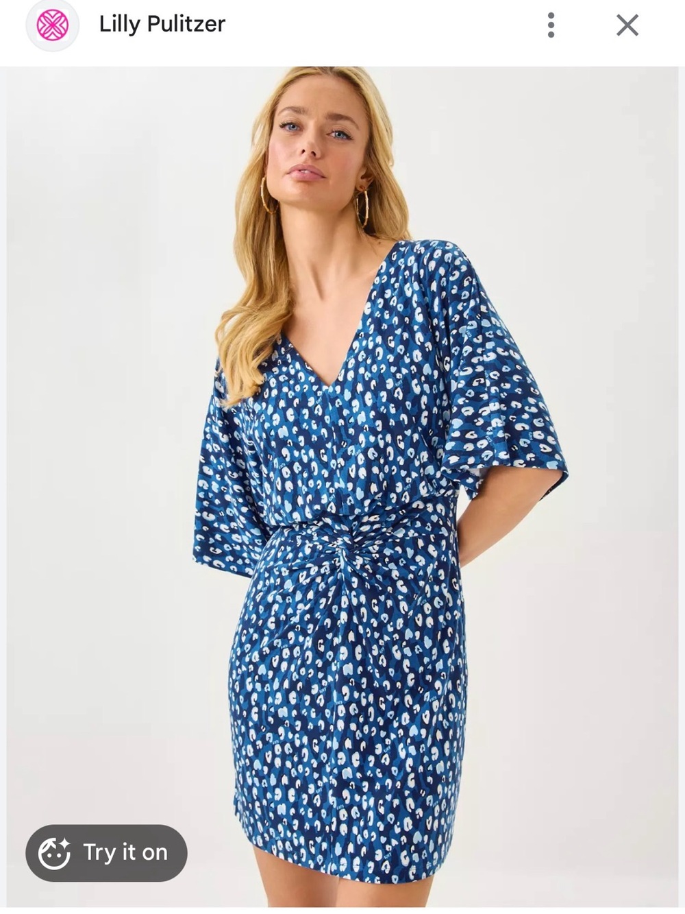 Lilly Pulitzer Adalyn Dress Sz 16 animal print blue white knot